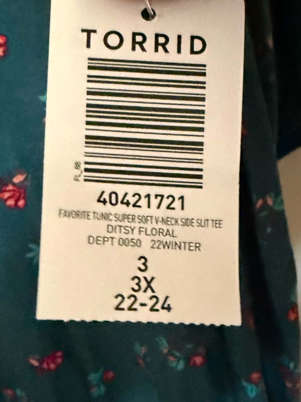 torrid super soft Teal V-Neck Short Sleeve Shirt with Red Floral Print - Picture 3 of 4